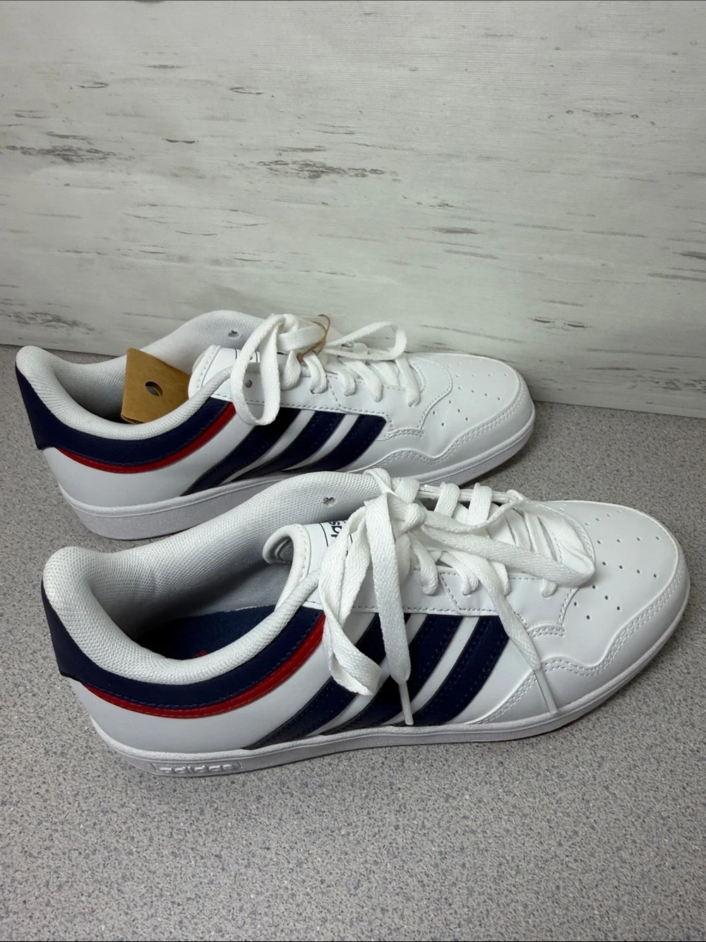 adidas White Navy Red Low-Top Sneakers — Classic 3-Stripes